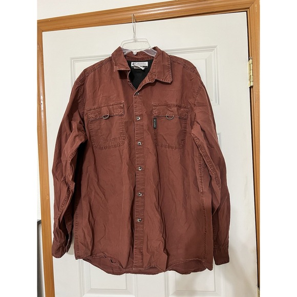 Columbia Long Sleeve Button Up Cotton Work Shirt Mens L Red Rust - Picture 1 of 6